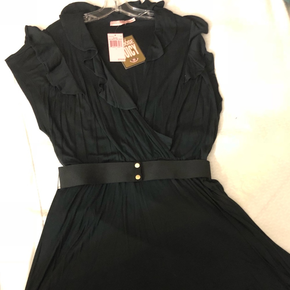 Juicy Couture Black Ruffle Low Neck Dress
